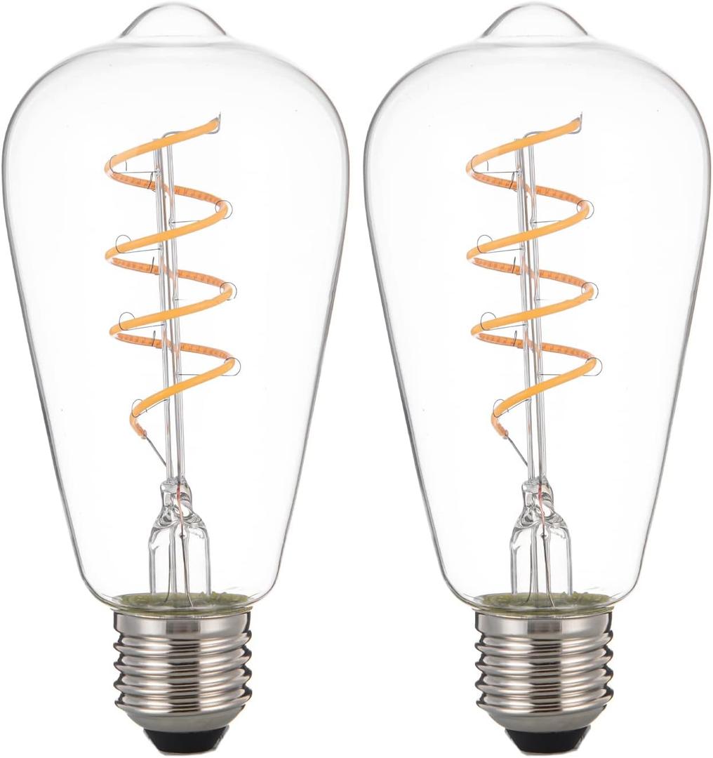 12V LED Edison Bulbs E26 Medium Base 40W Equivalent, Low Voltage 4W Vintage Style Spiral LED 12V Light Bulb, Warm White 2700K, Antique Clear Glass Bulb for RV, 2 Pack