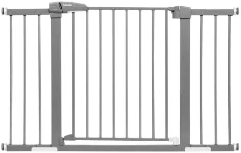 Babelio Metal Baby/Pet Gate, 29-48'' Auto Close Easy Install, Extra Wide Walk Thru for Child Safety, Pressure Mounted Dog Door for Doorways & Stairs, with Y Spindle Rods, Grey