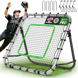 Portable Pro Rebounder Baseball Softball 3' x 3' Foldable Heavy Duty Pitch Back Bounce Trainer Adjustable Dual Rebound Modes (Predictable and Random)