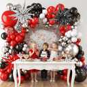 RUBFAC Red and Black Balloon Garland Arch Kit, 2026 Graduation Party Decorations Balloons, 140pcs Red Black and Metallic Silver Confetti Star Latex Balloons for Birthday Wedding Party Decorations