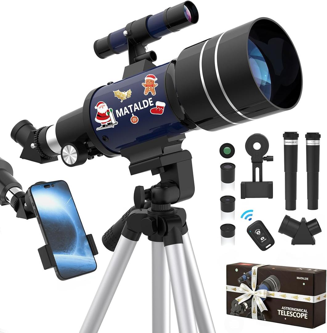 Telescope for Beginners & Kids, 70mm Aperture Refractor Astronomy Telescope with 300mm Focal Length, 15X-150X Magnification, Includes Full Accessory Kit & Tripod, Phone Adapter, Wireless Remote (Dark Blue)