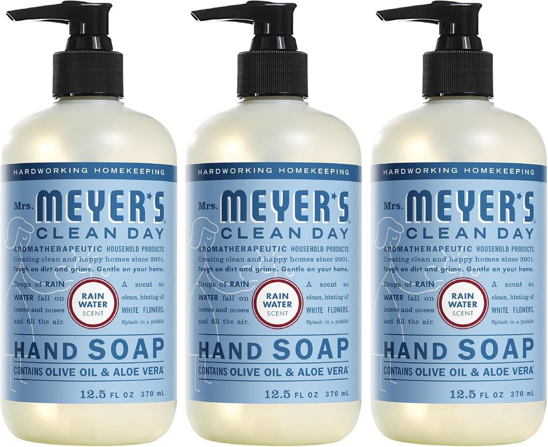 MRS. MEYER'S CLEAN DAY Hand Soap, Made with Essential Oils, Rain Water, 12.5 fl. oz - Pack of 3