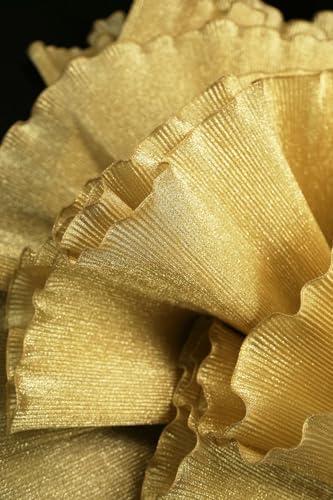 2 Yards Width Retro Width 10inch Ruffle Pleated Chiffon Trim Dress Bag Decoration Tulle Fabric Applique Trimming Craft Sewing (Gold)