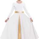 Girls Long Sleeve Praise Dance Dress Swing Skirt Liturgical Worship Costume Church Robe Dancewear (White) 7-8 Years