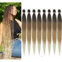 Ombre Pre stretched Braiding Hair, 36 Inch 4 tones Braid Hair Extensions, 8 packs Multi Color Blend Braiding Hair Pre-stretched, Crochet Hair Braiding(36''-8packs, 1b/30/27/613)