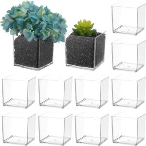 12 Pcs Clear Acrylic Flower Vase, 4 X 4 Inch Square Centerpiece Vases for Home Office Wedding Floral Decor, Modern Cube Containers for Plants Succulents Centerpieces
