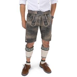 Schneberger Trachten Couture Lederhosen Men, Genuine Leather, German Lederhosen with Bavarian Belt, Oktoberfest trouser (44 Regular, Brown Antique)