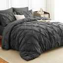 Pintuck Bed in a Bag, 7 Pieces Oversized King Comforter Set Dark Grey, Luxury Pinch Pleat Bed Set, Soft All Season Bedding Sets with Comforter, Flat Sheet, Fitted Sheet and Pillowcases & Shams