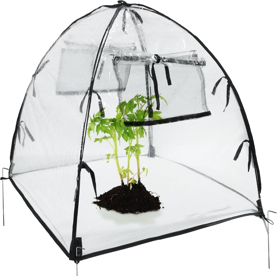 FCIHROSITCE Plant Tent Freeze Protection, Winter Plant Cover Freeze Protection 28" x 28" x 31"Clear Outdoor Garden Frost Cover, Transparent Waterproof Freeze Tent for Outdoors Potted Plants, 1 Pack