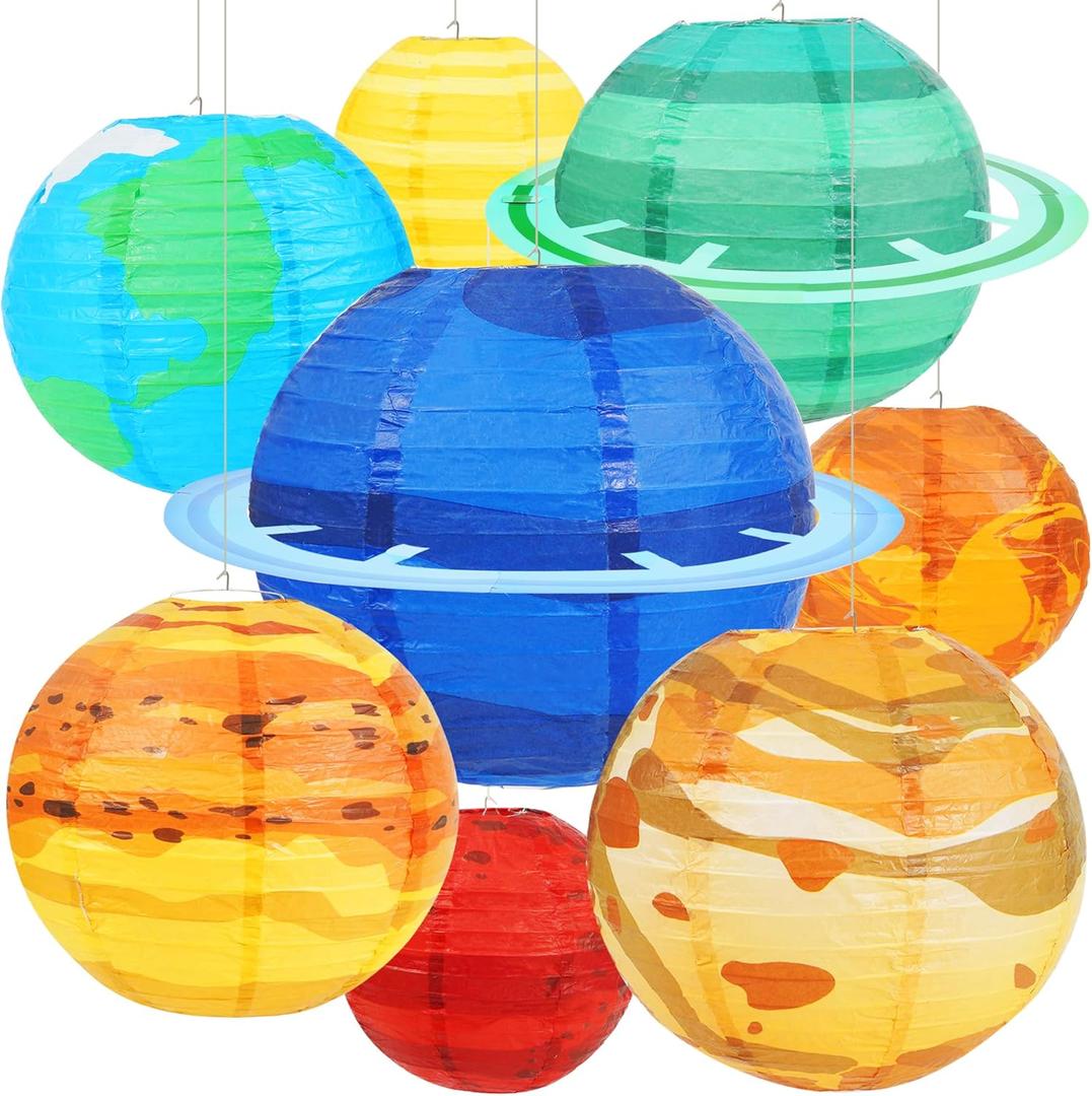 Space Planet Paper Lanterns 8PCS Solar System Hanging Decor Out of This World Outer Space Party Decorations for Kids Astronaut Theme Party Supplies Galaxy Earth Home Birthday Decorations