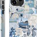 TnXee Case Compatible with iPhone 15 Pro,Fall Prevention Hybrid 2-Layer Hard Shell Cases for Girls Boys,Seashell Ocean Blue Retro Collage