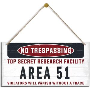 Warning Sign, Area 51 No Trespassing Warning Wood Plaque Sign, Funny Door Signs, Decorative Wood Hanging Suspension Plaque, Farmhouse Wooden Wall Decor
