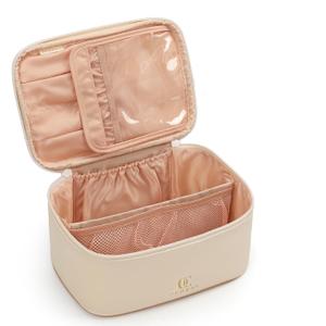 OCHEAL Beige Makeup Bag,Travel Makeup Organizer Bag, Large Capacity Cosmetic Bags For Women Large Travel Toiletry Bag Girls Traveling With Brush Slot And Divider - White