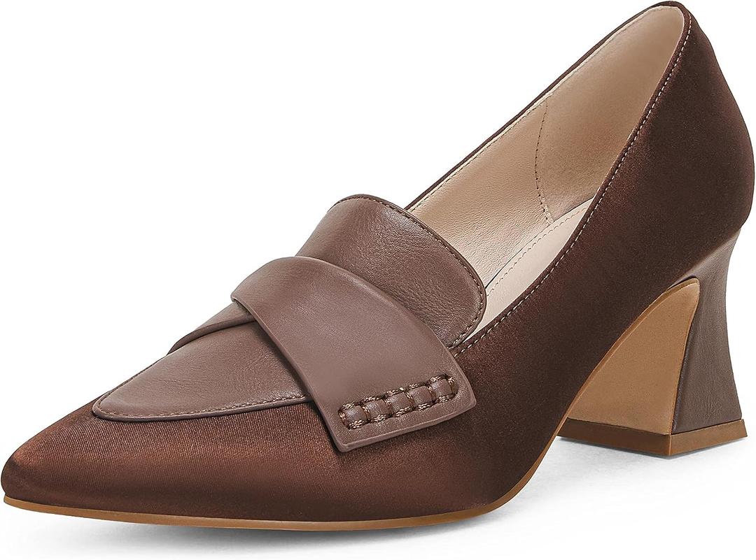 Women's Chunky Block Low Heels Pumps Stitching Retro Work Office Dress Shoes, Size 7