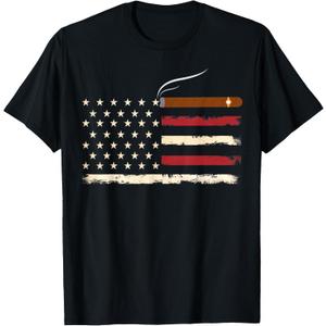 Fun Cigar Smoking USA American Flag 4th of July Smoke Mens T-Shirt, Size S