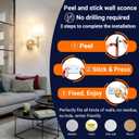 YHCDLAMP Peel and Stick Wall Sconces, No Drilling Stick On Wall Sconce, Wireless Battery Operated Wall Lights, Adhesive Wall Lamp with 10000mAh Battery Bulb for Bedroom Living Room Decor, One Size