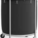 SONGMICS 50.2-Gallon (190 L) Laundry Basket with Wheels, Rolling Round Heavy-Duty Laundry Hamper Cart with Steel Frame and Removable Bag, 2 Locking Wheels, Ink Black and Metallic Silver URLS001B01
