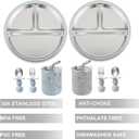 3 x PandaEar Stainless Steel Baby Feeding Set | 2 Divided Suction Plates, 2 Spill-Proof Straw Cups with Silicone Sleeves, 2 Forks & 2 Spoons | Toddler Utensils for Baby Led Weaning, BPA-Free (Blue & Grey)