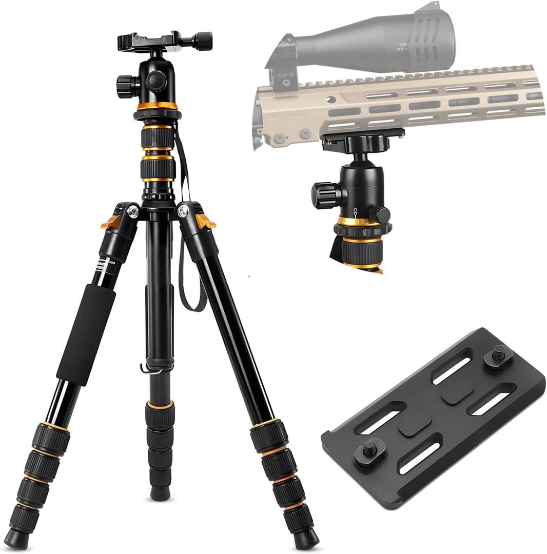 Aluminum Rifle Tripod Shooting Stick Gun Rest Stand Compatible with MLOK Handguards for Hunting & Shooting, 21-63 Inches