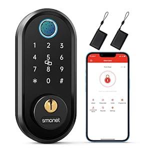 Smart Keyless Entry Door Lock - SMONET Fingerprint Electronic Deadbolt Touchscreen Keypad Biometric Digital Bluetooth Door Lock Smart Deadbolt Compatible with Alexa for Homes and Hotel