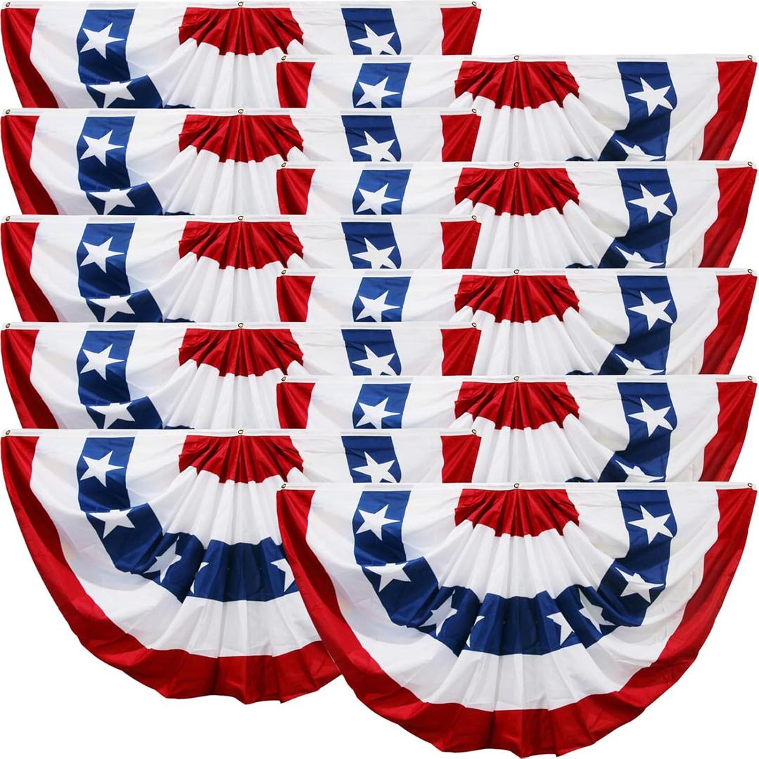 American Flag Bunting for Outside,4th of July Flags Outdoor, USA Pleated Fan Flag 1.5x3 FT, Patriotic Decor Bunting Banner, Fourth of July Yard Decorations, Red White and Blue Decor for Outside (10 Pack)