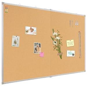 AMUSIGHT Double-Sided Large Cork Board, 60" x 36" Foldable Hanging Aluminum Framed Bulletin Board, Vision Board Pin Board Corkboards for Walls, Office, School Decor, 20 Pushpins