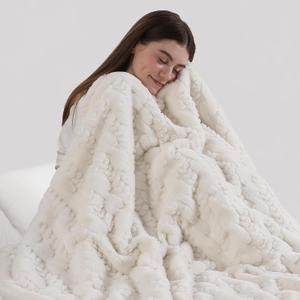 ESTINGO Heated Blanket Electric Throw - 50x60 Heating Blanket Throw 4 Hours Auto-Off 5 Heat Levels Over-Heat Protection Luxury Faux Fur Sherpa Heater Electric Blanket ETL Certification, Cream White