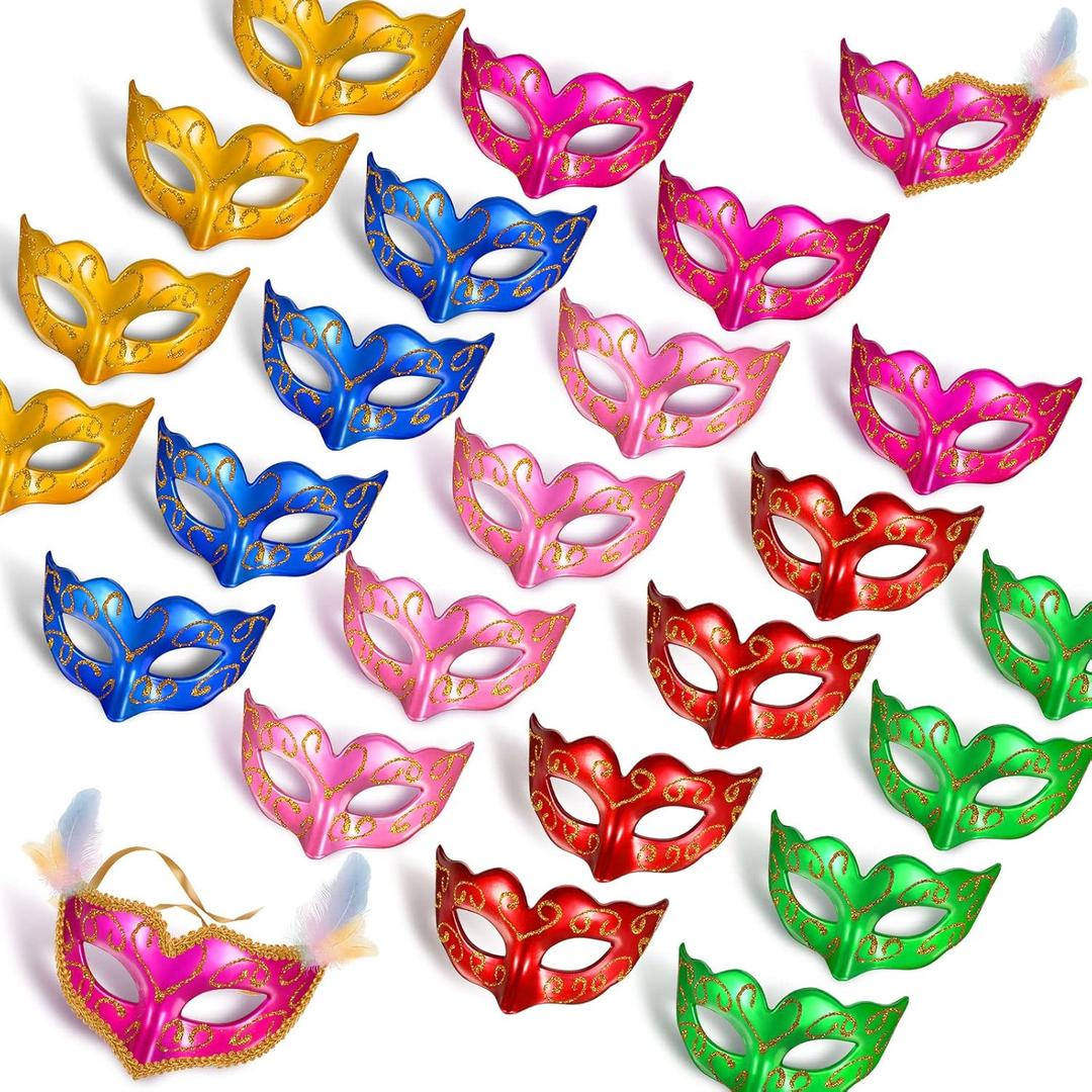 Vinsot 24/48 Pcs Mini Mardi Gras Masks Small Masquerade Mask Cake Toppers Carnival Party Favors Venetian Centerpiece Decor (7 x 4 cm/ 2.75 x 1.58 inches, Colorful)