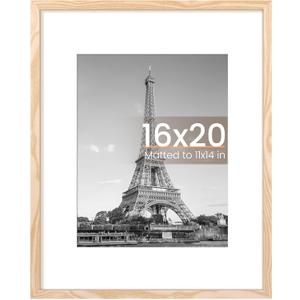 Upsimples 16x20 Picture Frame, Display Pictures 11x14 with Mat or 16 x 20 Without, Wall Hanging Poster Frame, Natural, 1 Pack