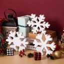 3 Pcs Christmas Snowflake Decor Multiple Sizes Wooden Tiered Tray Decor Freestanding White Table Sign Tabletop for Winter Farmhouse Xmas Country Party Rustic Home Room Table Shelf New Year Decorations