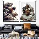 3 x HEIWPMGY Jesus Canvas Painting Jesus Saves The Lost Lambs Wall Art Christian Inspirational Savior God Gift Christian Poster Painting Prints Modern Home Decoration (12x16x2 Unframed)