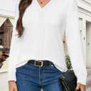 Womens Tops Dressy Casual Long Sleeve Business Casual Collared T Shirts V Neck Knit Work Blouses Loose Fit 2025 Fall (White, XXL)