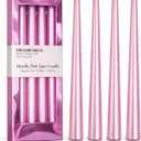 3 x Light Pink Taper Candles 10'' with Pearl Shimmer Candle Sticks Set of 4 | Unscented Candlesticks for Home Decorations, Tapered Candles for Wedding Receptions Smokeless Dripless