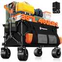 Originsure 38"L Collapsible Wagon Cart Foldable, 460lbs Weight Capacity 220L Heavy Duty Folding Beach Wagons with Big All-Terrain Wheels, Utility Carts for Groceries, Shopping, Camping, Sports - Black