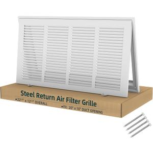 Fancat Return Air Filter Grille for 20x10 Ducts, Steel Vent Cover Grille with Removable Door for 1“ Filters | Suitable for Sidewall & Ceiling | White Coating | Outer Dimensions: 22 5/8” W x 12 5/8" H, 20''Wx10''H Ducts