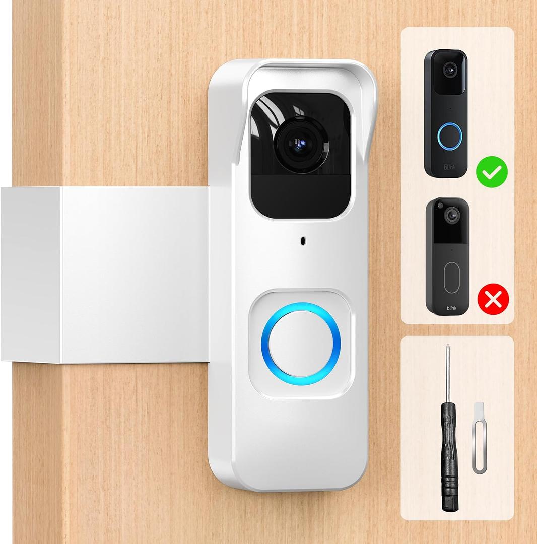 Anti-Theft Blink 1st Gen Doorbell Mount Bracket Wide-Angle(Only for 1st Gen Video Doorbell,Not for 2025 newest 2nd Gen models), Weatherproof w/Rain Cover, No-Drill Install for Home/Apartment, White