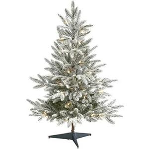 Nearly Natural 3 ft. Flocked Manchester Spruce Artificial Christmas Tree with 50 Lights & 133 Bendable Branches