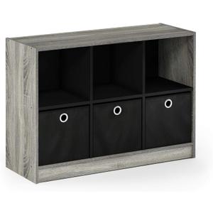 Furinno Basic 3x2 Cube Storage Bookcase Organizer with Bins, French Oak Grey/Black (6-Cube with Bin)
