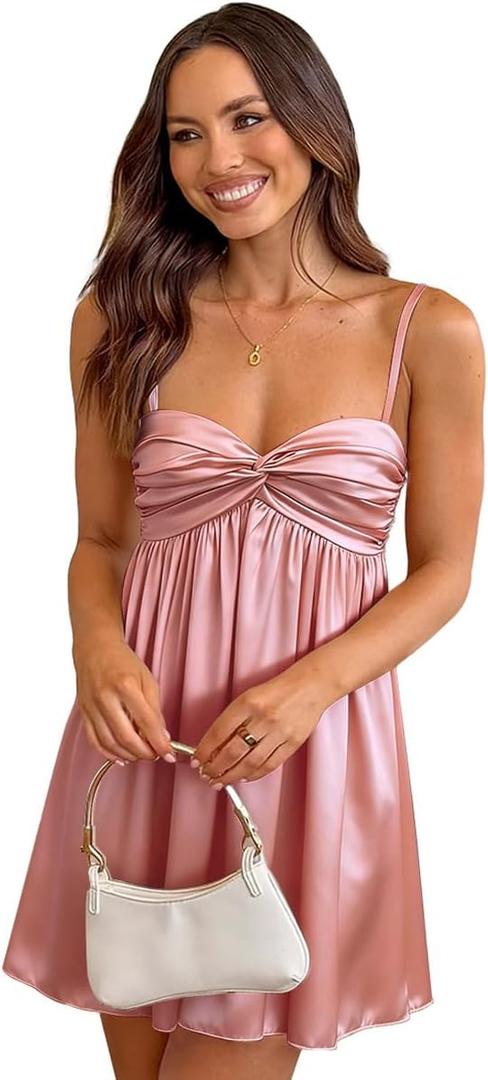 Women Satin Homecoming Dresses Short Sweetheart Neck Adjustable Spaghetti Straps A Line Prom Party Cocktail Dress (Medium, Pink)