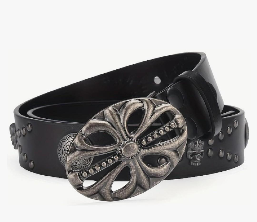AIBEARTY Unisex Retro Cowboy Bohemian Style Pu Leather Belt Punk Skull Rivet Waist Belt Hip Hop Rock Waistband for Women Men