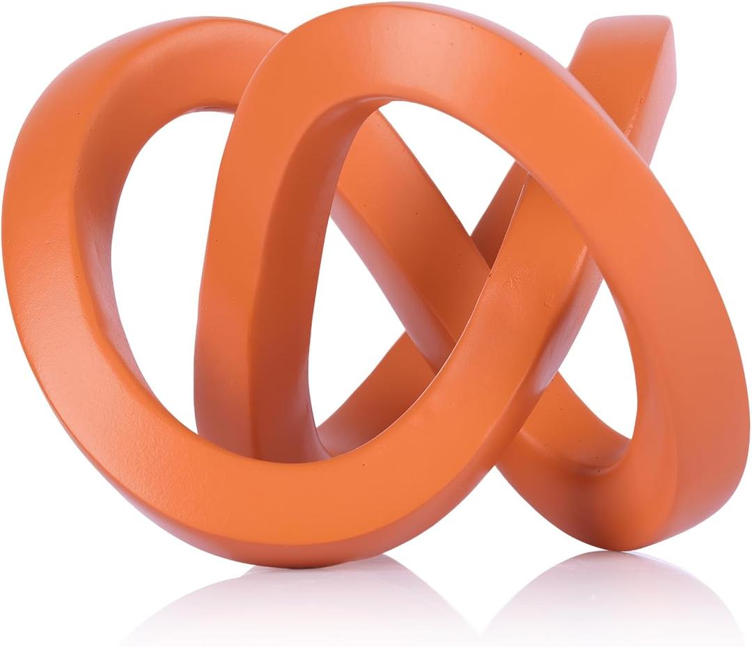 Orange Knot Decorative Sculpture, Orange Home Decor Aesthetics, Mbius Strip Sculpture, Suitable for Decoration and Display on Bookshelves, Living Room TV Cabinets, Office Cabinets, and Coffee Tables