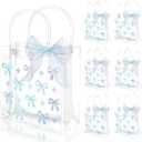 FYSUIMU 24 Pcs Bow Coquette Clear PVC Gift Bags with Handle Ribbon Holographic Bowknot Party Favor Bags Treat Tote Bag for Wedding Birthday Baby Shower Mother's Day Bachelorette Party