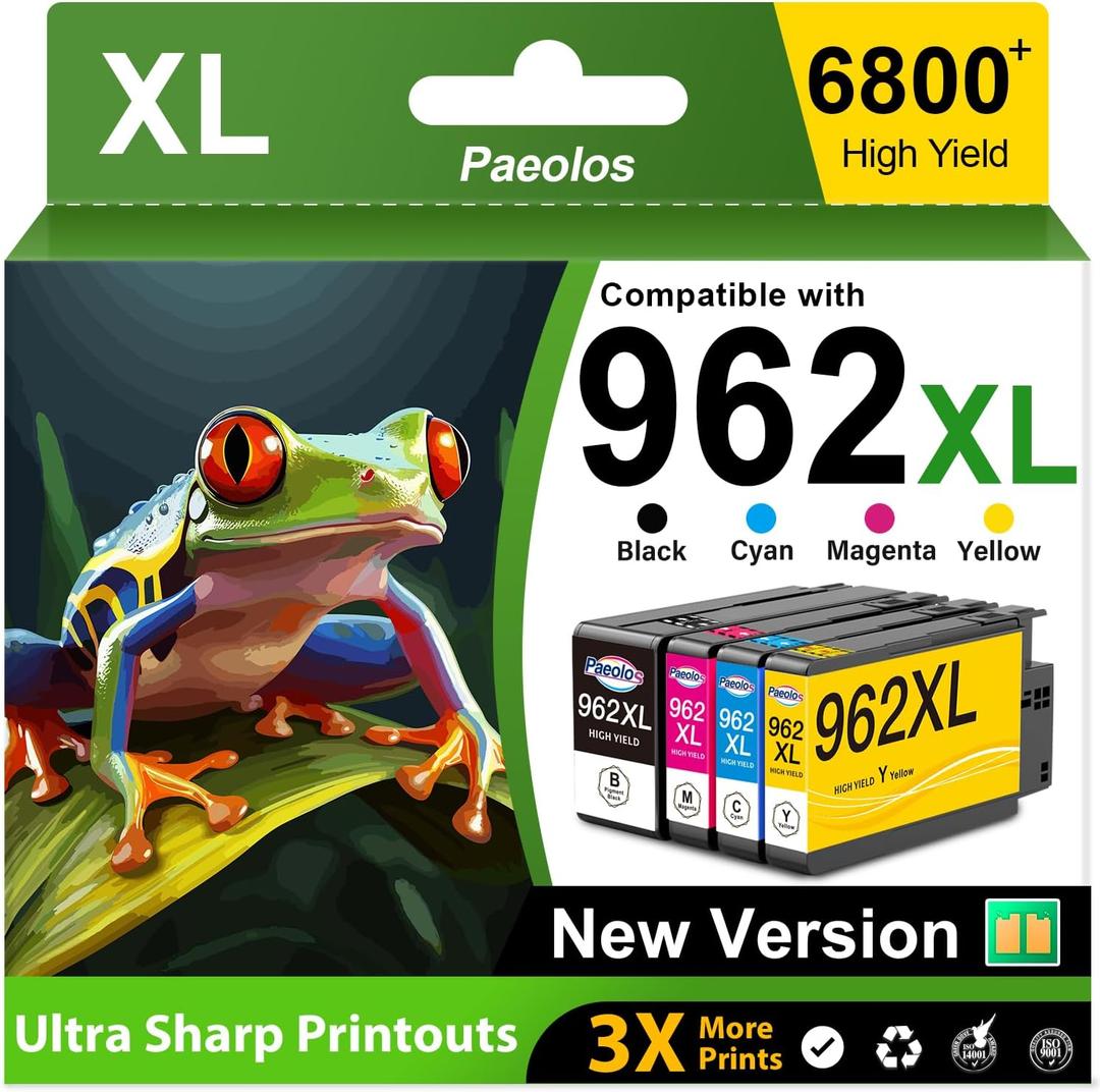 962 962XL Ink Cartridges Combo Pack Latest Chip for HP 962XL Ink Cartridges Combo Pack for HP962XL for HP Ink 962 for HP Officejet Pro 9010 9015 9020 9018 9025 Printer Black Cyan Magenta Yellow, 4Pack