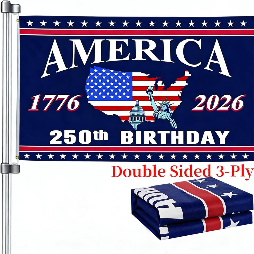 250 Anniversary USA Flag - 3x5 Ft Double Sided 3 Layers Patriotic Flags - 4th of July Decorations Independence Day American 250th Anniversary Flag 1776-2026 for Indoor Outdoor Decoration