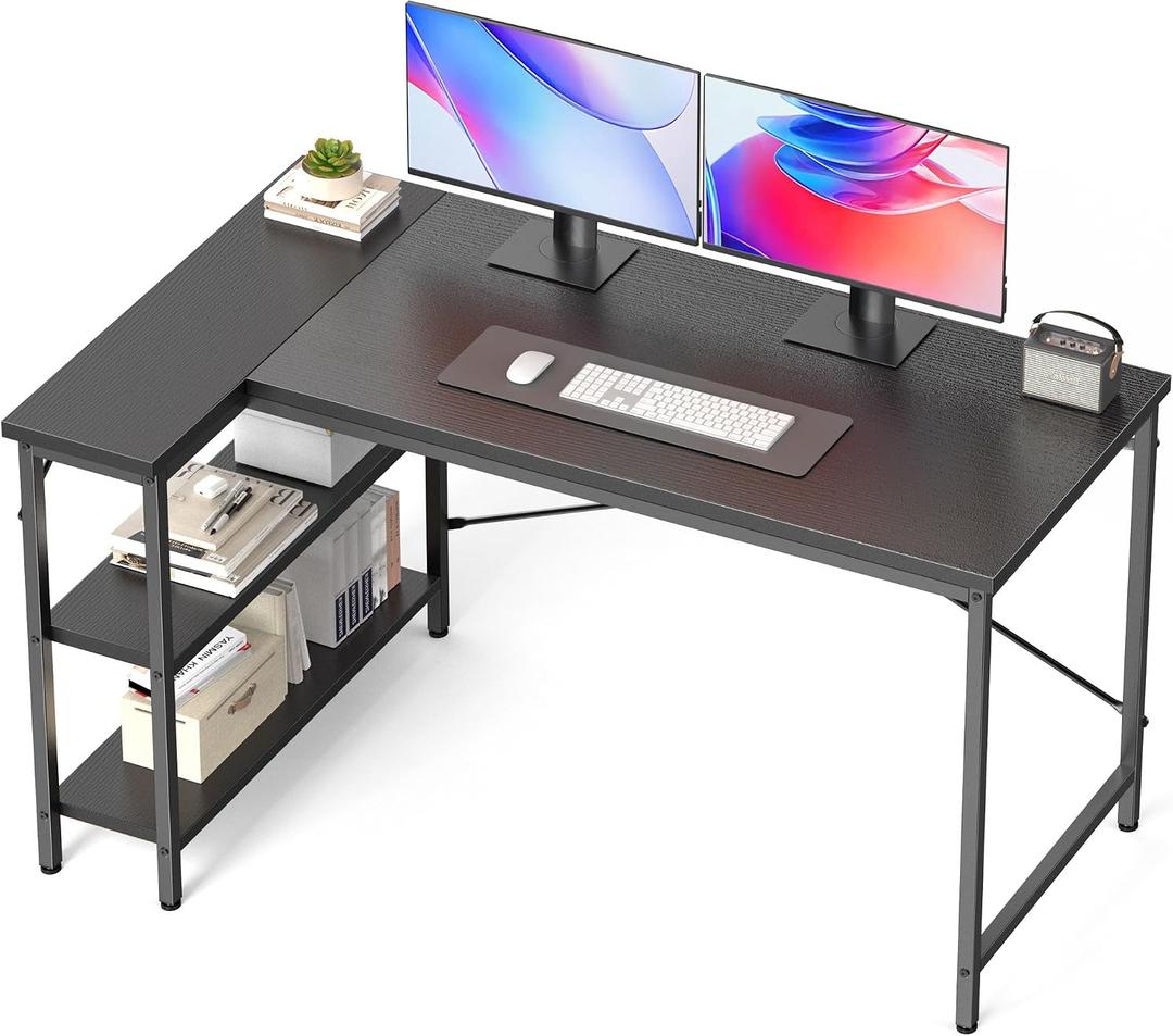 DUMOS 47 Inch L Shaped Desk, Computer Gaming Corner Desks with Shelves, 47" × 31.5"