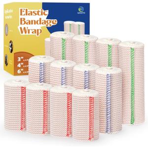 12 Pack Elastic Bandage Wrap (4x3", 4x4", 4x6") | Premium Compression Wrap Bandage for Wounds Medical Bandage Latex Free Stretchy Bandage Wrap for First Aid Sports Protection Injury Recovery