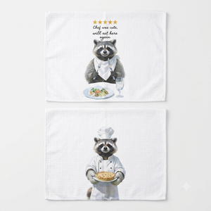 Eieanao Funny Raccoon Gifts Kitchen Towels Set of 2, Chef Raccoon Cooking Hand Towels, Funny Raccoons Microfiber Dish Tea Towel for Kitchen Bar Decor, Chef was Cute, Would Eat Here Again, 16x24 Inch