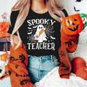 Halloween Teacher Shirts for Women Spooky Season Fall Spooky Teacher Tshirts Cute Ghost Teacher Tee Halloween Party Tops (S)