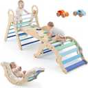 VEVOR Pikler Triangle Set, 9-in-1 Toddler Climbing Toys Indoor, with 2 Wooden Cars, Cushion, Triangle, Arch, and Ramp, 150 lbs Load, Foldable Montessori Climbing Set for Toddlers and Kids, Blue, 76.8 x 23.5 x 29.3 in