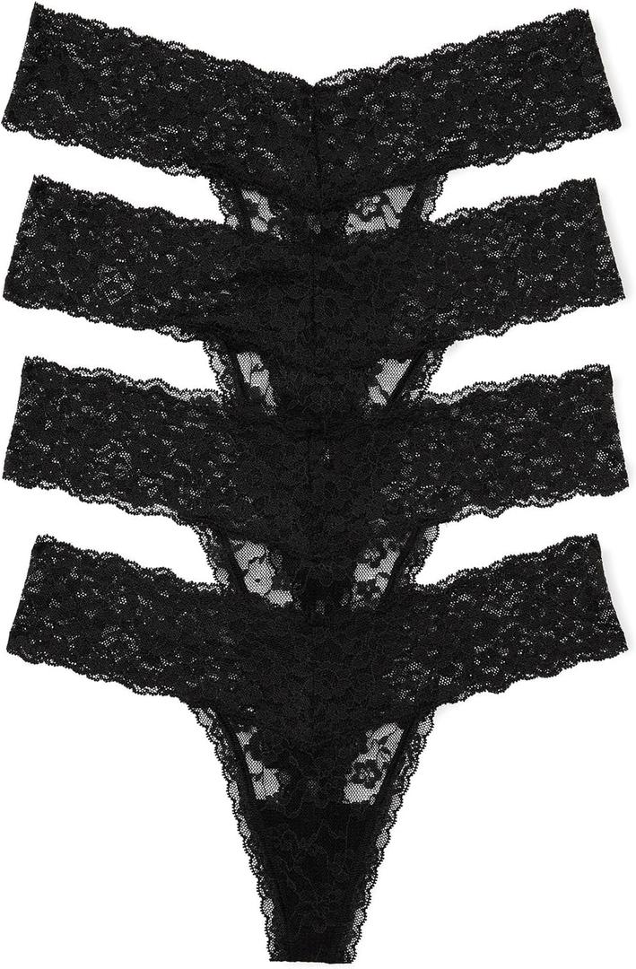 Victoria's Secret Women's Lace Thong Underwear, Panties for Women, Multi Pack (Black, S)